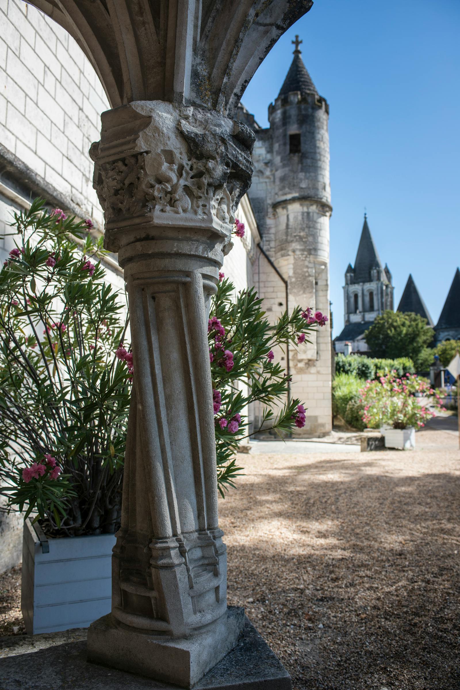 Detaliu al unei coloane sculptate în fața Cetății Regale din Loches